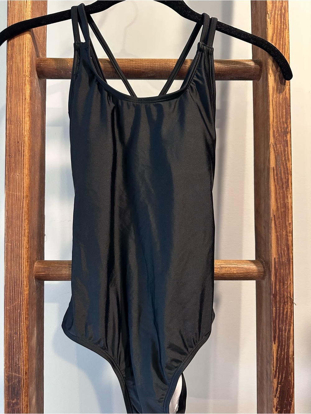 Girls' Black One-Piece Swimsuit with Double Straps